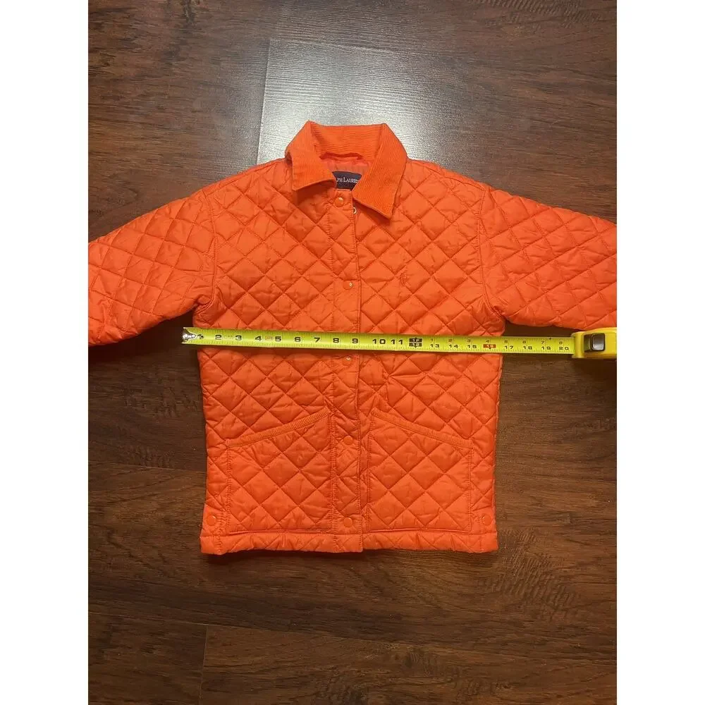 Kids Ralph Lauren Jacket Quiled Size S Winter Coat Corduroy Collar Orange Puffer